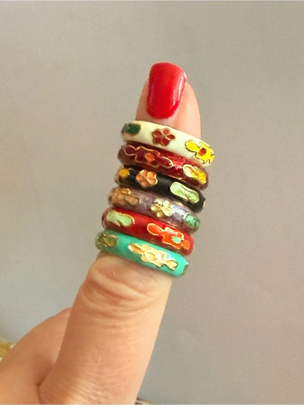 Cloisonné Stackable Floral Enamel Rings - Multicolor— price is for ONE